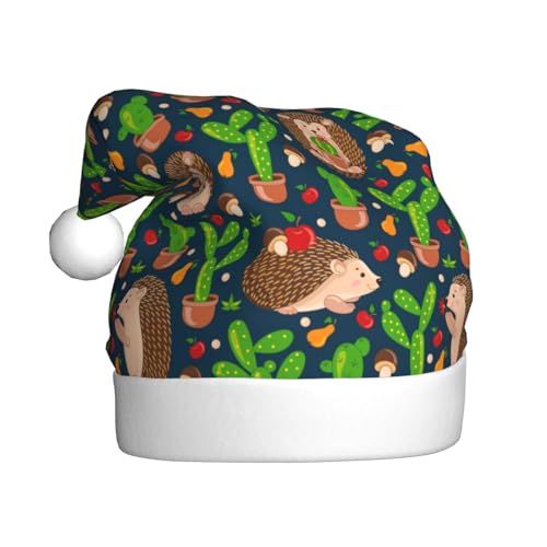 Kuilepa Weihnachtshut mit blauem Igel-Aufdruck, Weihnachtsmannmütze, Weihnachtsmütze für Erwachsene, verdickte Weihnachtsmannmützen für Weihnachten, Neujahr, Partyzubehör von Kuilepa
