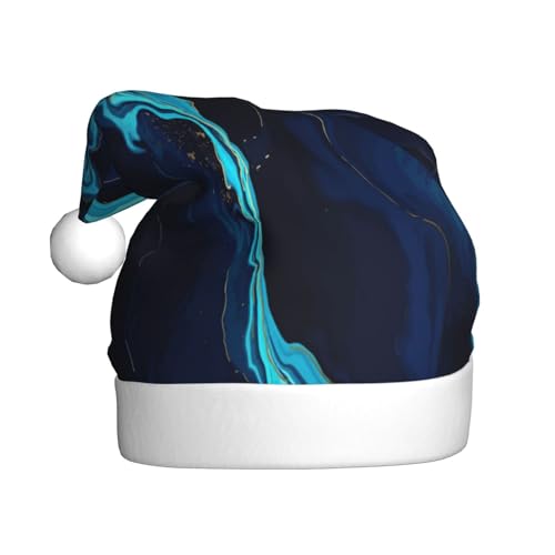 Kuilepa Weihnachtshut mit blauem und goldenem Marmordruck, Weihnachtsmannhut, Weihnachtsmütze für Erwachsene, verdickte Weihnachtsmannmützen für Weihnachten, Neujahr von Kuilepa