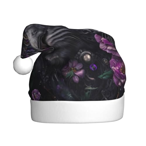 Kuilepa Weihnachtshut mit floralem Leopardenmuster, lila Augen, Weihnachtsmannhut, Weihnachtsmütze für Erwachsene, dicke Weihnachtsmannmützen für Weihnachten, Neujahr von Kuilepa