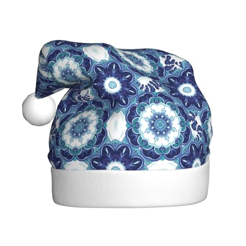 Kuilepa Weihnachtshut mit klassischem blauen Druck, Weihnachtsmannmütze, Weihnachtsmütze für Erwachsene, verdickte Weihnachtsmannmützen für Weihnachten, Neujahr, Partyzubehör von Kuilepa