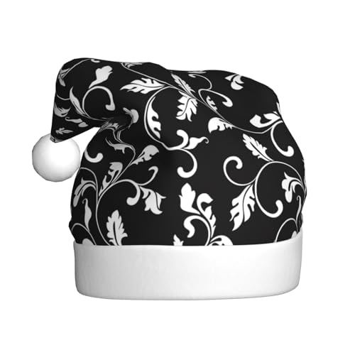 Kuilepa Weihnachtshut mit schwarz-weißen Blättern, Weihnachtsmannmütze, Weihnachtsmütze für Erwachsene, verdickte Weihnachtsmannmützen für Weihnachten, Neujahr, Zubehör von Kuilepa