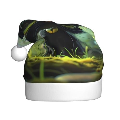Kuilepa Weihnachtshut mit schwarzem Katzenmuster, große Augen, Weihnachtsmann-Hut für Erwachsene, verdickte Weihnachtsmannmützen für Weihnachten, Neujahr von Kuilepa