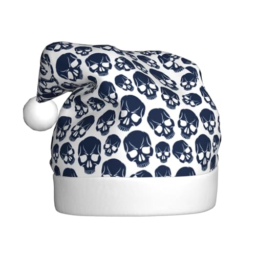 Kuilepa Weihnachtshut mit schwarzem Totenkopf-Druck, Weiß, Weihnachtsmann-Hut für Erwachsene, verdickte Weihnachtsmannmützen für Weihnachten, Neujahr von Kuilepa
