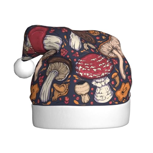 Kuilepa Weihnachtshut mit wildem Pilz-Druck, Weihnachtsmannmütze, Weihnachtsmütze für Erwachsene, verdickte Weihnachtsmannmützen für Weihnachten, Neujahr von Kuilepa
