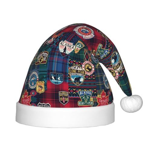 Kuilepa Weihnachtsmann-Hut mit Abenteuer-Abzeichen, Weihnachtsmütze für Kinder, bequeme Unisex-Weihnachtsmützen für Weihnachten, Neujahr, Feiertage, Partyzubehör von Kuilepa