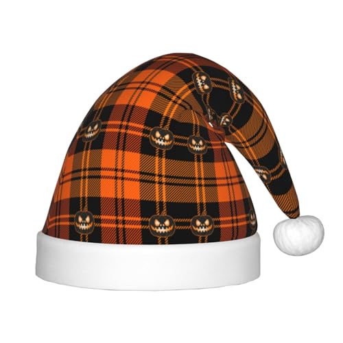 Kuilepa Weihnachtsmann-Hut mit Halloween-Tartan-Muster, Weihnachtsmütze für Kinder, bequeme Unisex-Weihnachtsmützen für Weihnachten, Neujahr, Partyzubehör von Kuilepa