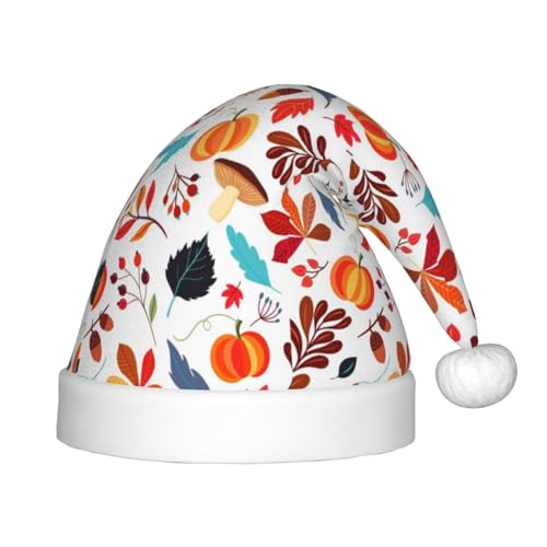 Kuilepa Weihnachtsmann-Hut mit Herbst-Kürbis-Druck, Herbstblätter-Design für Kinder, Unisex, bequem für Weihnachten, Neujahr, Partyzubehör von Kuilepa