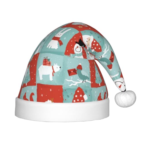 Kuilepa Weihnachtsmann-Hut mit Weihnachtsmotiven, Weihnachtsmütze für Kinder, bequeme Unisex-Weihnachtsmützen für Weihnachten, Neujahr, Partyzubehör von Kuilepa