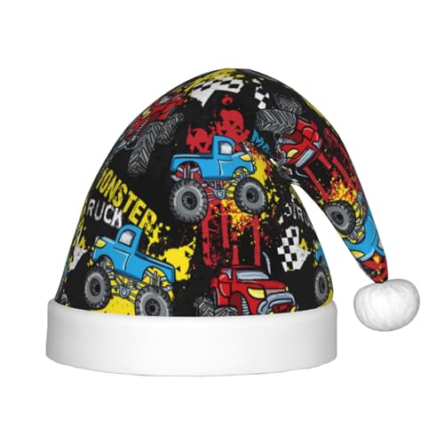 Kuilepa Weihnachtsmannhut mit Auto-Monster-Druck, Weihnachtsmütze für Kinder, Unisex, bequeme Weihnachtsmützen für Weihnachten, Neujahr, Feiertage, Partyzubehör von Kuilepa