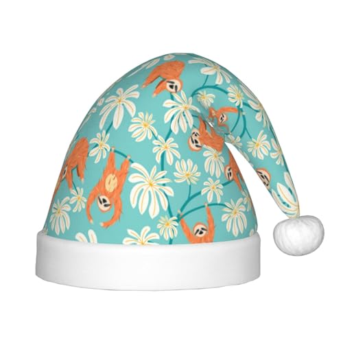 Kuilepa Weihnachtsmannhut mit Blumenbaum-Druck, Weihnachtsmütze für Kinder, bequeme Unisex-Weihnachtsmützen für Weihnachten, Neujahr, Partyzubehör von Kuilepa