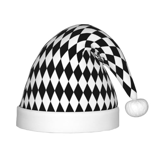 Kuilepa Weihnachtsmannhut mit Diamantmuster in Schwarz und Weiß, Weihnachtsmütze für Kinder, bequeme Unisex-Weihnachtsmützen für Weihnachten, Neujahr, Partyzubehör von Kuilepa