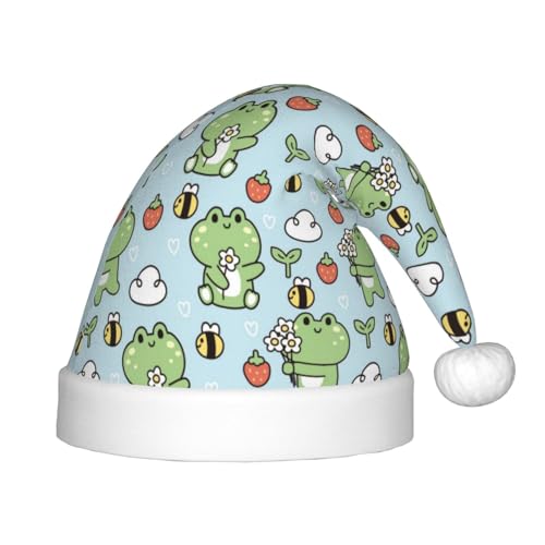 Kuilepa Weihnachtsmannhut mit Frosch-Blumenmuster, Weihnachtsmütze für Kinder, Unisex, bequeme Weihnachtsmützen für Weihnachten, Neujahr, Feiertage, Partyzubehör von Kuilepa