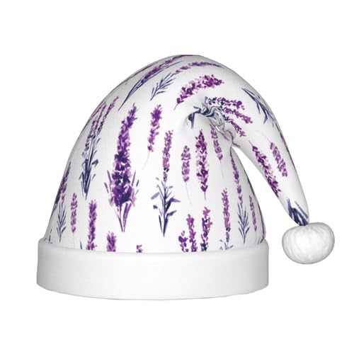 Kuilepa Weihnachtsmannhut mit Lavendelblumenmuster, Weihnachtsmütze für Kinder, Unisex, bequeme Weihnachtsmützen für Weihnachten, Neujahr, Partyzubehör von Kuilepa