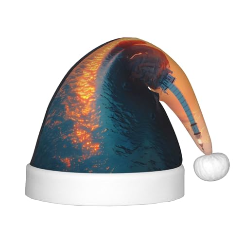 Kuilepa Weihnachtsmannhut mit Leuchtturm-Aufdruck an der Sonnenuntergangsküste, Weihnachtsmütze für Kinder, bequeme Unisex-Weihnachtsmützen für Weihnachten, Neujahr, Feiertage von Kuilepa