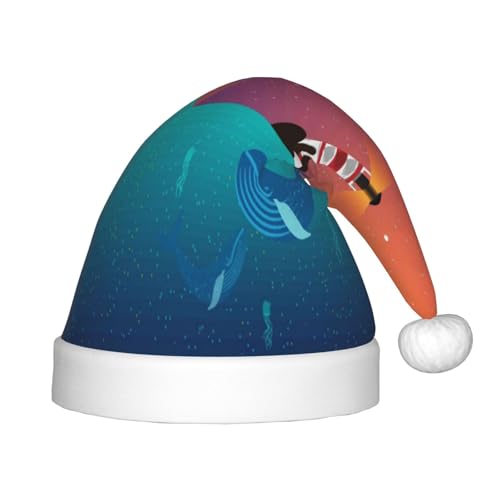 Kuilepa Weihnachtsmannhut mit Leuchtturm-Druck, Wal-Design, Weihnachtsmütze für Kinder, Unisex, für Weihnachten, Neujahr, Feiertage, Partyzubehör von Kuilepa