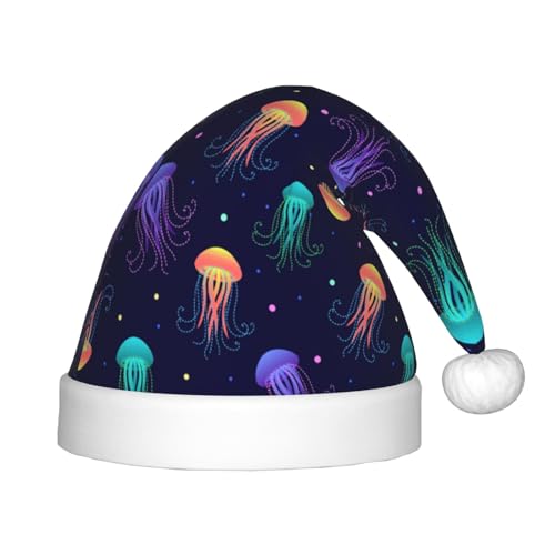 Kuilepa Weihnachtsmannhut mit Meeresquallen-Druck, Weihnachtsmütze für Kinder, Unisex, bequeme Weihnachtsmützen für Weihnachten, Neujahr, Partyzubehör von Kuilepa