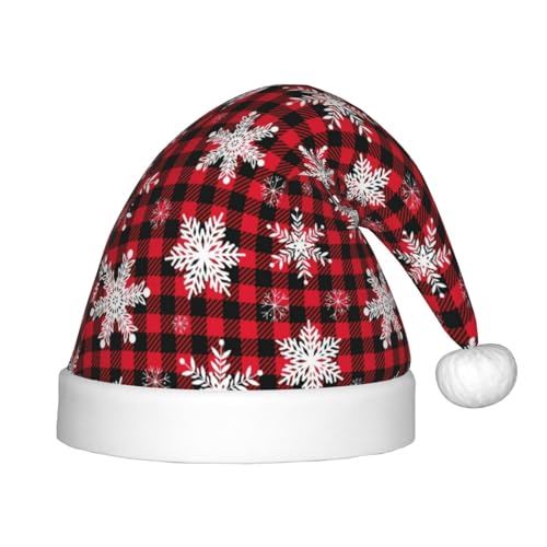 Kuilepa Weihnachtsmannhut mit Schneeflockenmuster auf einem Büffel, kariert, Weihnachtsmütze für Kinder, bequeme Unisex-Weihnachtsmützen für Weihnachten, Neujahr, Zubehör für von Kuilepa