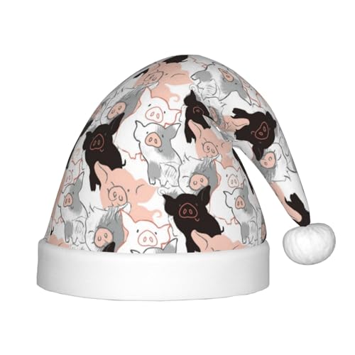 Kuilepa Weihnachtsmannhut mit Schweine-Druck, Weihnachtsmütze für Kinder, Unisex, bequeme Weihnachtsmützen für Weihnachten, Neujahr, Partyzubehör von Kuilepa
