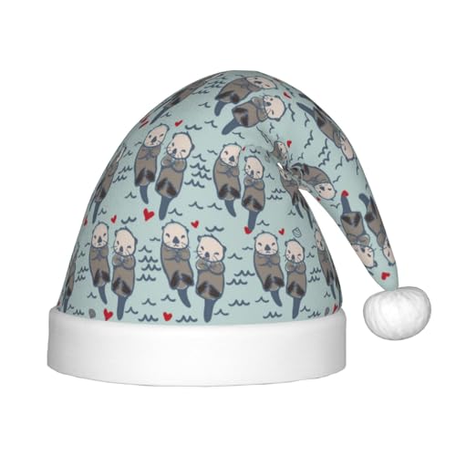 Kuilepa Weihnachtsmannhut mit Seeotter-Muster, Weihnachtsmütze für Kinder, Unisex, bequeme Weihnachtsmützen für Weihnachten, Neujahr, Feiertage, Partyzubehör von Kuilepa