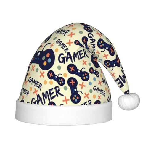 Kuilepa Weihnachtsmannhut mit Spieltreiberdruck, Weihnachtsmütze für Kinder, bequeme Unisex-Weihnachtsmützen für Weihnachten, Neujahr, Partyzubehör von Kuilepa
