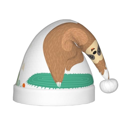 Kuilepa Weihnachtsmannhut mit Yoga-Posenbaum-Druck, Weihnachtsmütze für Kinder, bequeme Unisex-Weihnachtsmützen für Weihnachten, Neujahr, Feiertage, Partyzubehör von Kuilepa