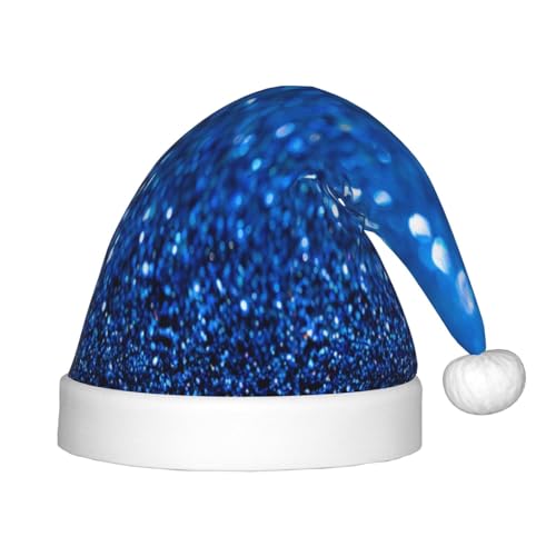 Kuilepa Weihnachtsmannhut mit blauem Glitzerdruck, Weihnachtsmütze für Kinder, bequeme Unisex-Weihnachtsmützen für Weihnachten, Neujahr, Feiertage, Partyzubehör von Kuilepa