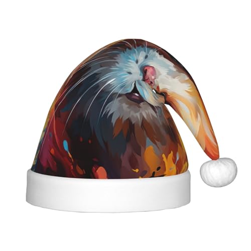 Kuilepa Weihnachtsmannhut mit buntem Hamster-Druck, für Ölgemälde, Weihnachtsmütze für Kinder, Unisex-Weihnachtsmütze, bequeme Weihnachtsmützen für Weihnachten, Neujahr, Zubehör für von Kuilepa