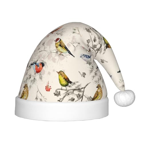 Kuilepa Weihnachtsmannhut mit kleinem Vogeldruck, Weihnachtsmütze für Kinder, bequeme Unisex-Weihnachtsmützen für Weihnachten, Neujahr, Feiertage, Partyzubehör von Kuilepa