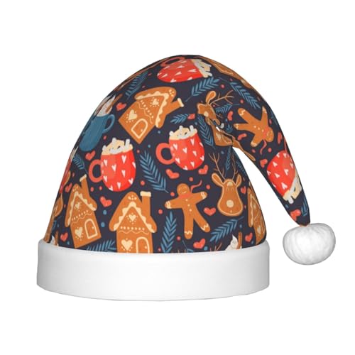 Kuilepa Weihnachtsmannmütze mit Blätter-Druck, Schneemann-Hut, Weihnachtsmütze für Kinder, bequeme Unisex-Weihnachtsmützen für Weihnachten, Neujahr, Partyzubehör von Kuilepa