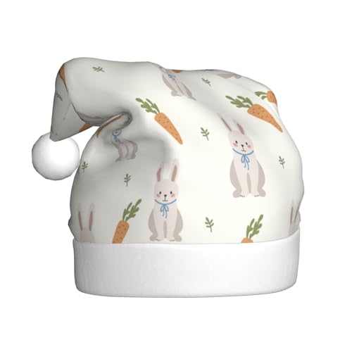 Kuilepa Weihnachtsmütze im Retro-Hasen-Druck, Weihnachtsmannmütze, Weihnachtsmütze für Erwachsene, verdickte Weihnachtsmannmützen für Weihnachten, Neujahr, Urlaub, Partyzubehör von Kuilepa