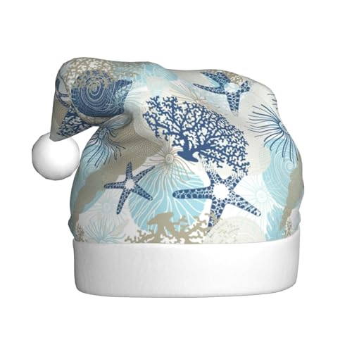 Kuilepa Weihnachtsmütze mit Algenkorallen und Muscheln, Weihnachtsmannmütze, Weihnachtsmütze für Erwachsene, verdickte Weihnachtsmannmützen für Weihnachten, Neujahr, Urlaub, Partyzubehör von Kuilepa