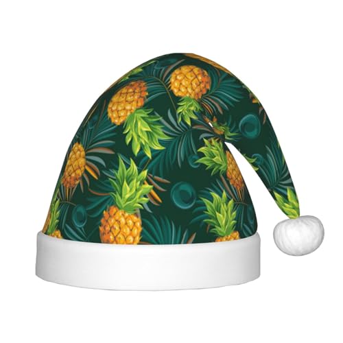 Kuilepa Weihnachtsmütze mit Ananas-Motiv mit Palmblättern, Weihnachtsmütze für Kinder, Unisex, bequem für Weihnachten, Neujahr, Partyzubehör von Kuilepa