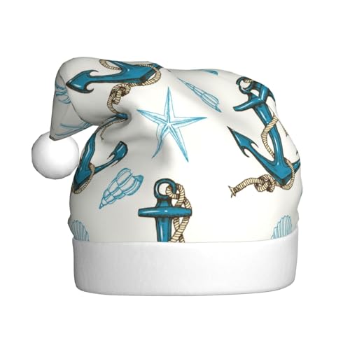Kuilepa Weihnachtsmütze mit Anker- und Muschel-Aufdruck, Weihnachtsmannmütze, Weihnachtsmütze für Erwachsene, verdickte Weihnachtsmannmützen für Weihnachten, Neujahr, Urlaub, Partyzubehör von Kuilepa