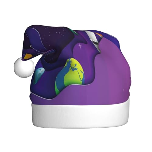 Kuilepa Weihnachtsmütze mit Astronautenaufdruck, Weihnachtsmannmütze, Weihnachtsmütze für Erwachsene, verdickte Weihnachtsmannmützen für Weihnachten, Neujahr, Urlaub, Partyzubehör von Kuilepa
