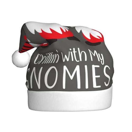 Kuilepa Weihnachtsmütze mit Aufdruck "Chillin With My Gonme", Weihnachtsmannmütze, Weihnachtsmütze für Erwachsene, verdickte Weihnachtsmannmützen für Weihnachten, Neujahr, Urlaub, Partyzubehör von Kuilepa