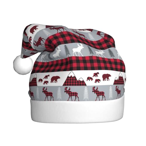 Kuilepa Weihnachtsmütze mit Büffelkaro, Walddruck, Weihnachtsmannmütze, Weihnachtsmütze für Erwachsene, verdickte Weihnachtsmannmützen für Weihnachten, Neujahr, Urlaub, Partyzubehör von Kuilepa
