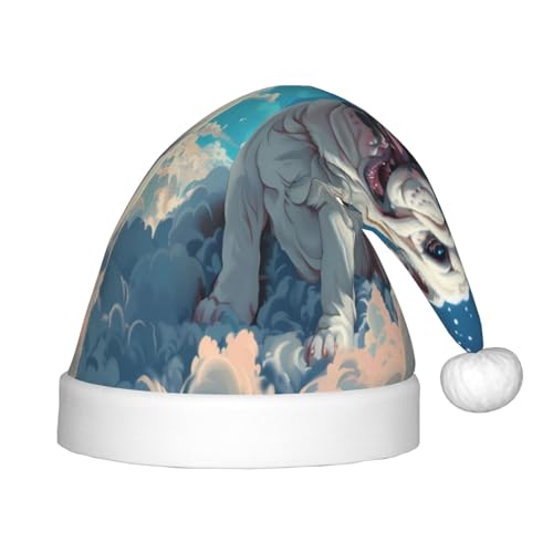 Kuilepa Weihnachtsmütze mit Bulldoggen-Druck, Sternenhimmel, Weihnachtsmütze für Kinder, bequeme Unisex-Weihnachtsmützen für Weihnachten, Neujahr, Partyzubehör von Kuilepa