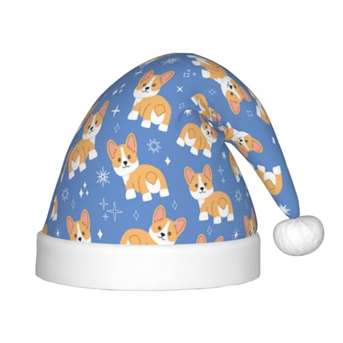 Kuilepa Weihnachtsmütze mit Corgi-Aufdruck, Weihnachtsmütze für Kinder, Unisex, bequeme Weihnachtsmütze für Weihnachten, Neujahr, festliches Partyzubehör von Kuilepa