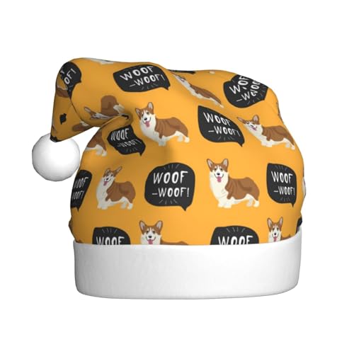 Kuilepa Weihnachtsmütze mit Corgi-Druck, Weihnachtsmann-Hut für Erwachsene, verdickte Weihnachtsmannmützen für Weihnachten, Neujahr, Urlaub von Kuilepa