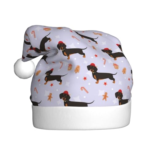 Kuilepa Weihnachtsmütze mit Dackel-Motiv, Weihnachtsmannmütze, Weihnachtsmütze für Erwachsene, verdickte Weihnachtsmannmützen für Weihnachten, Neujahr, Urlaub, Partyzubehör von Kuilepa