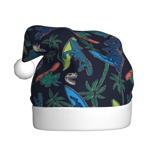 Kuilepa Weihnachtsmütze mit Dinosaurier-Druck, Weihnachtsmannmütze, Weihnachtsmütze für Erwachsene, verdickte Weihnachtsmannmützen für Weihnachten, Neujahr, Urlaub von Kuilepa