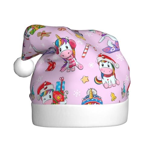 Kuilepa Weihnachtsmütze mit Einhörner-Aufdruck, Weihnachtsmütze, Weihnachtsmütze für Erwachsene, verdickte Weihnachtsmannmützen für Weihnachten, Neujahr, Urlaub, Partyzubehör von Kuilepa