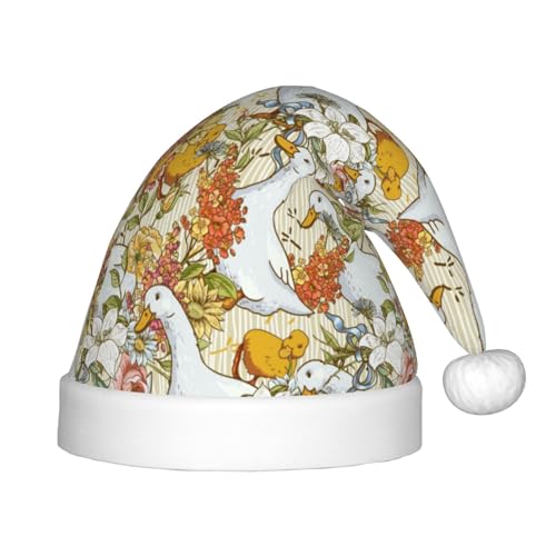 Kuilepa Weihnachtsmütze mit Enten- und Blumenmuster, Weihnachtsmütze für Kinder, bequeme Unisex-Weihnachtsmützen für Weihnachten, Neujahr, Partyzubehör von Kuilepa