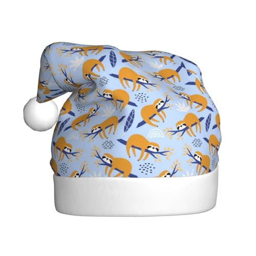 Kuilepa Weihnachtsmütze mit Faultier-Druck, Weihnachtsmann-Hut für Erwachsene, verdickte Weihnachtsmannmützen für Weihnachten, Neujahr, Feiertag von Kuilepa