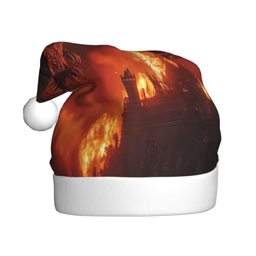 Kuilepa Weihnachtsmütze mit Feurigen Drachen, Angriffsdruck, Weihnachtsmannmütze, Weihnachtsmütze für Erwachsene, verdickte Weihnachtsmannmützen für Weihnachten, Neujahr, Urlaub, Partyzubehör von Kuilepa