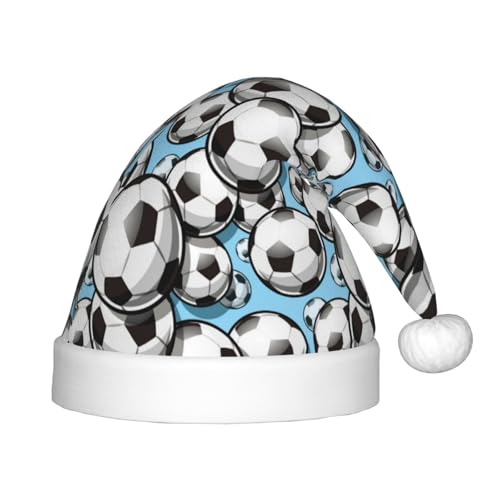 Kuilepa Weihnachtsmütze mit Fußball-Druck, Weihnachtsmütze für Kinder, Unisex, bequem, für Weihnachten, Neujahr, Feiertage, Partyzubehör von Kuilepa