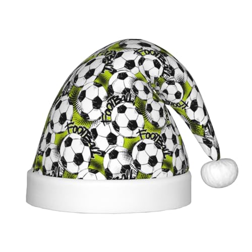 Kuilepa Weihnachtsmütze mit Fußball- und Fußballdruck, Weihnachtsmütze für Kinder, Unisex, bequeme Weihnachtsmützen für Weihnachten, Neujahr, Feiertage, Partyzubehör von Kuilepa