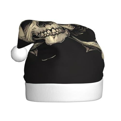 Kuilepa Weihnachtsmütze mit Gothic-Totenkopf-Druck, Weihnachtsmannmütze, Weihnachtsmütze für Erwachsene, verdickte Weihnachtsmannmützen für Weihnachten, Neujahr, Urlaub, Partyzubehör von Kuilepa