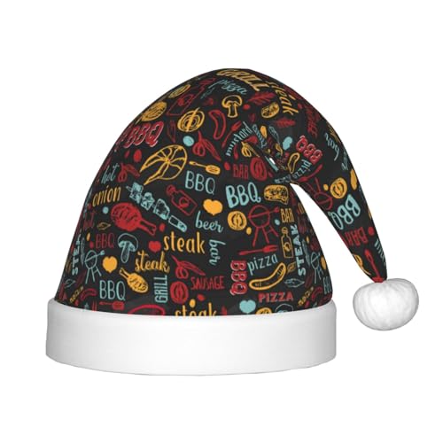 Kuilepa Weihnachtsmütze mit Grill-Druck, Weihnachtsmütze für Kinder, bequeme Unisex-Weihnachtsmützen für Weihnachten, Neujahr, Feiertage, Partyzubehör von Kuilepa