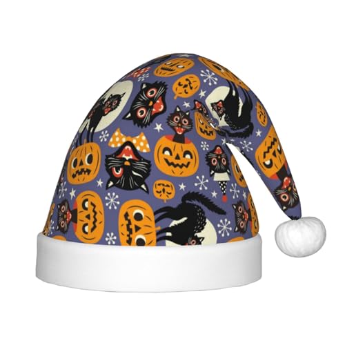 Kuilepa Weihnachtsmütze mit Halloween-Kürbissen und gruseligen Katzen, Weihnachtsmütze für Kinder, bequeme Unisex-Weihnachtsmützen für Weihnachten, Neujahr, Zubehör von Kuilepa